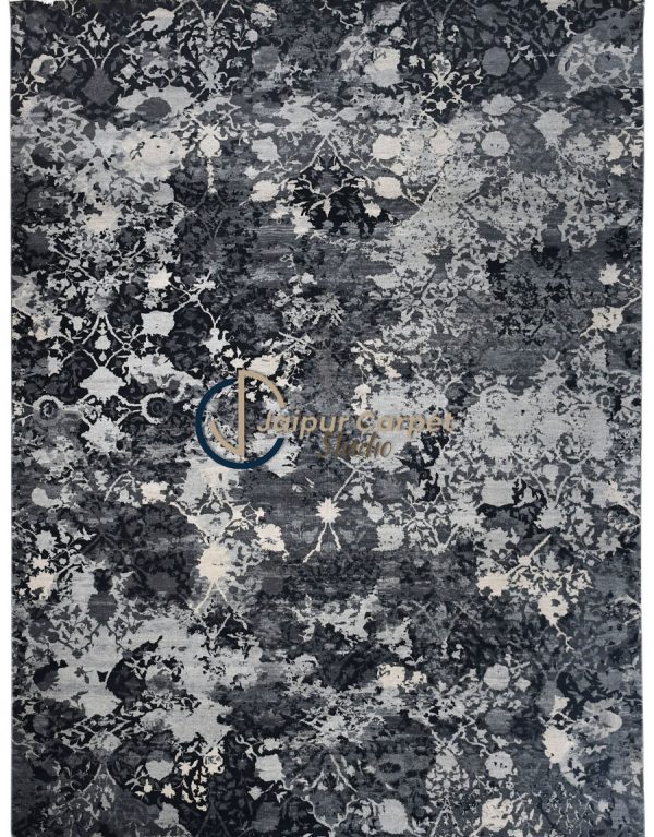 Midnight Bloom – Hand-Knotted Wool Rug with Floral Elegance