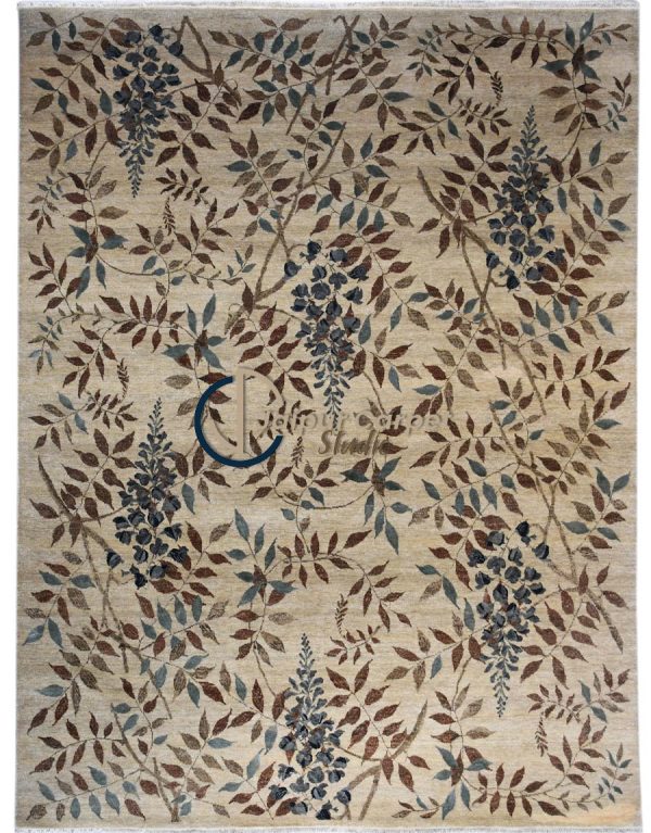 Serene Leaves - Wool-Silk Rug, Embossed Elegance