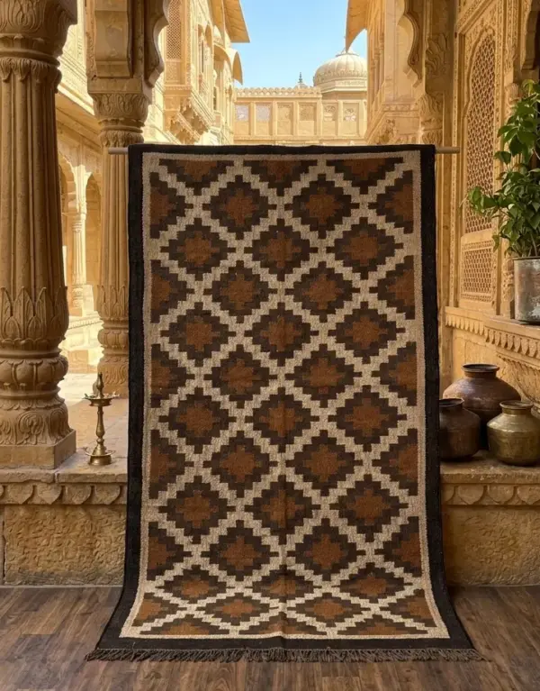 Brown Handmade Flatweave Rug | Custom Size Durrie